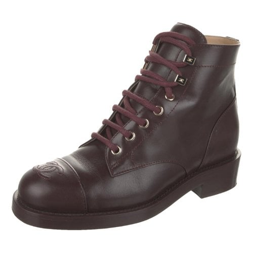 Pre-owned Chanel Leather Boots In Burgundy