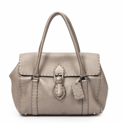 Pre-owned Fendi Leather Handbag In Grey