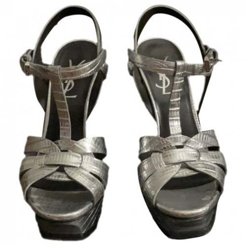 Pre-owned Saint Laurent Leather Sandal In Silver