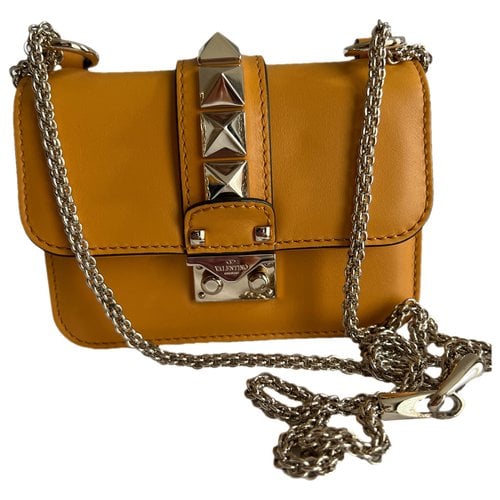 Pre-owned Valentino Garavani Glam Lock Leather Crossbody Bag In Yellow