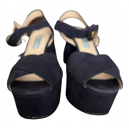 Pre-owned Prada Velvet Sandals In Blue