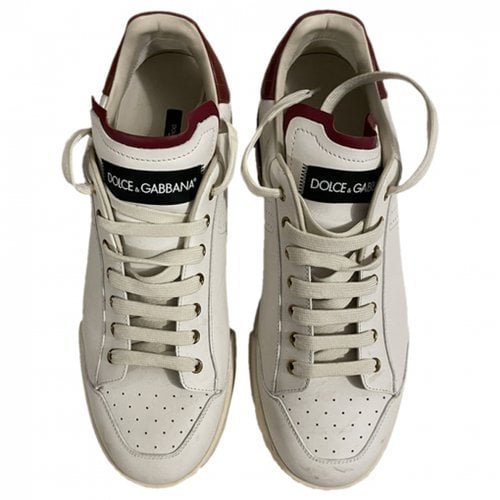 Pre-owned Dolce & Gabbana Portofino Leather Low Trainers In White