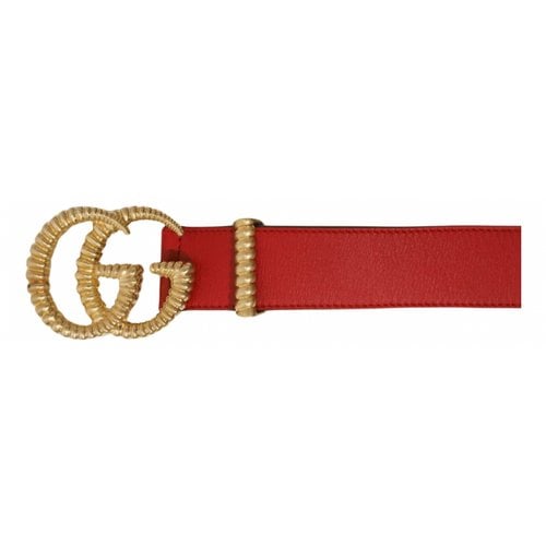 Pre-owned Gucci Gg Buckle Leather Belt In Red