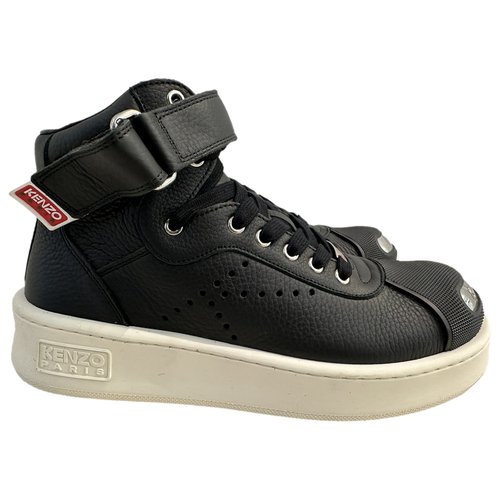 Pre-owned Kenzo Leather High Trainers In Black