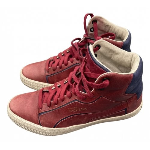 Pre-owned Puma Leather High Trainers In Burgundy