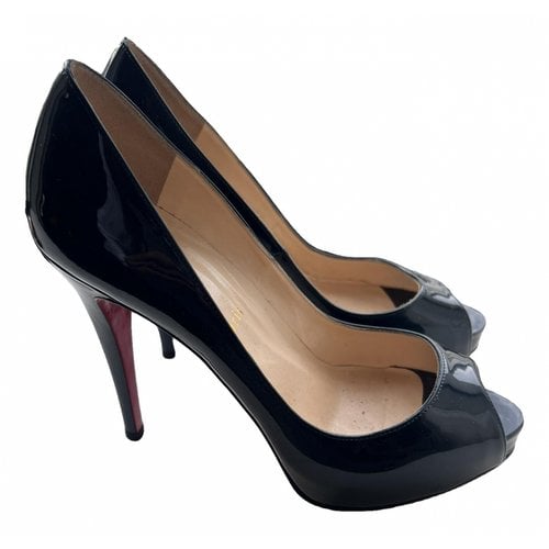 Pre-owned Christian Louboutin Lady Peep Patent Leather Heels In Blue