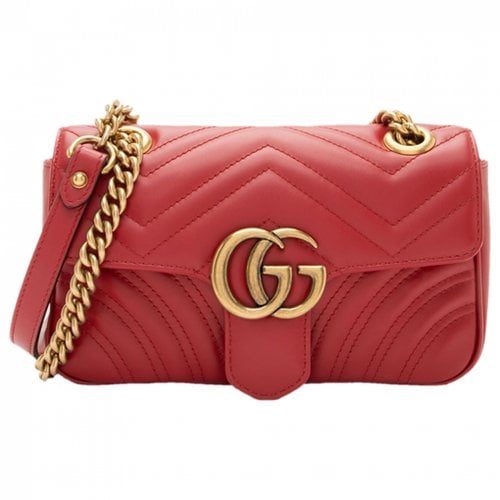 Pre-owned Gucci Marmont Leather Crossbody Bag In Red