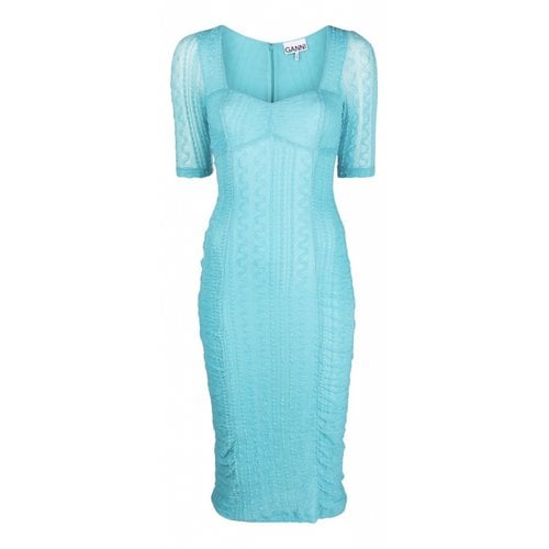 Pre-owned Ganni Mid-length Dress In Turquoise
