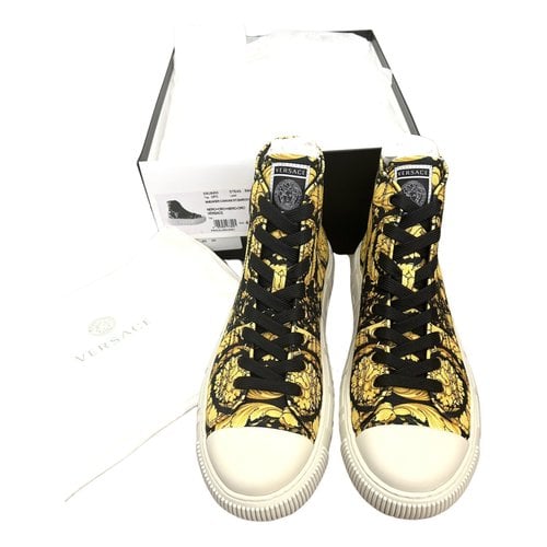 Pre-owned Versace Cloth High Trainers In Gold