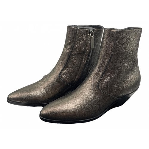 Pre-owned Saint Laurent Leather Western Boots In Metallic
