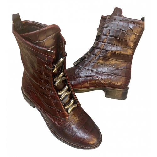 Pre-owned Mjus Leather Boots In Burgundy