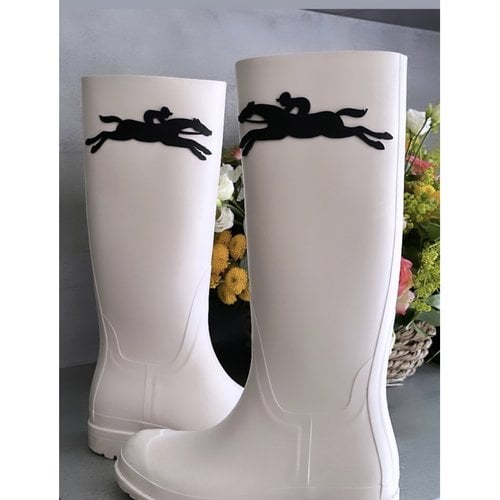 Pre-owned Longchamp Wellington Boots In White