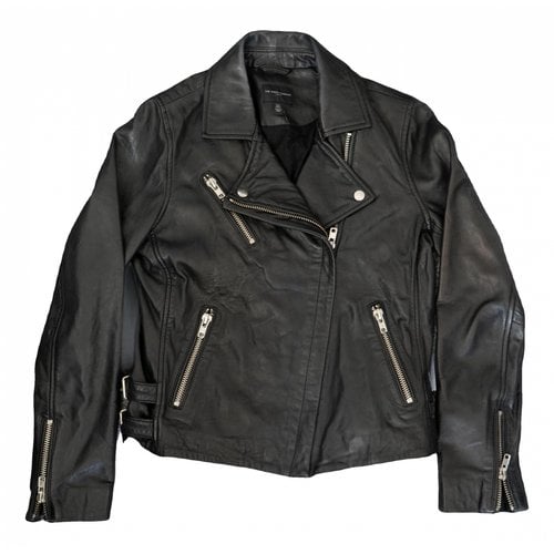 Pre-owned The White Company Leather Biker Jacket In Black