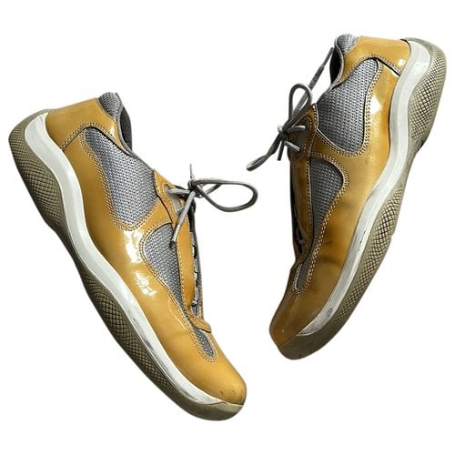 Pre-owned Prada Leather Trainers In Yellow