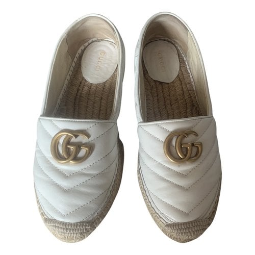 Pre-owned Gucci Marmont Leather Flats In White