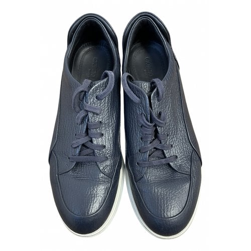 Pre-owned Giorgio Armani Leather Flats In Navy