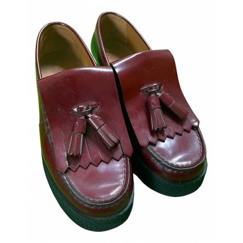 Pre-owned Celine Leather Flats In Burgundy