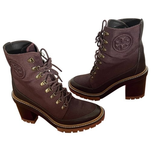 Pre-owned Tory Burch Leather Boots In Burgundy