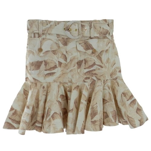 Pre-owned Zimmermann Linen Mini Skirt In Beige