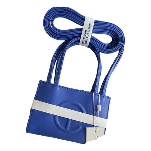 Pre-owned Telfar Small Shopping Bag Leather Tote In Blue
