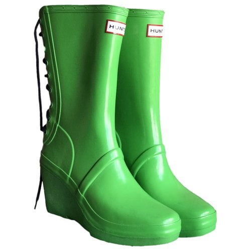 Pre-owned Hunter Wellington Boots In Green