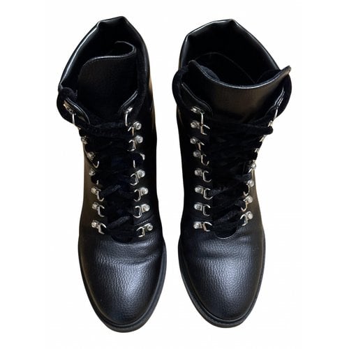 Pre-owned Pollini Leather Lace Up Boots In Black