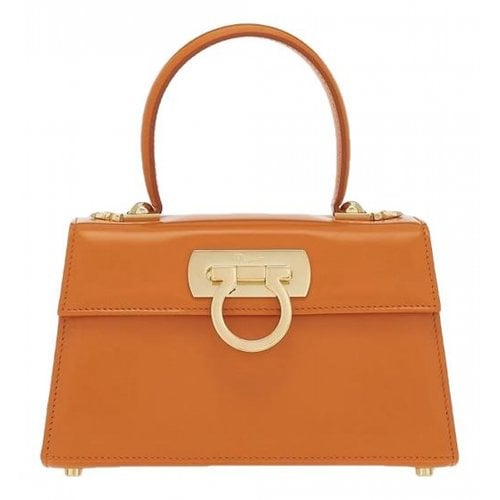 Pre-owned Ferragamo Iconic Top Handle Leather Bag In Orange