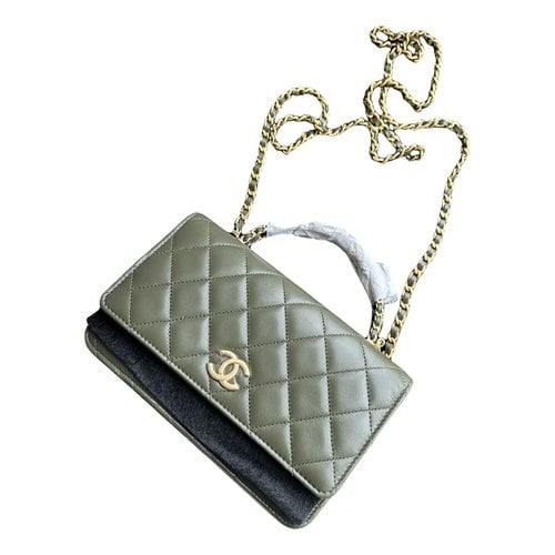 Pre-owned Chanel Wallet On Chain Leather Crossbody Bag In Green