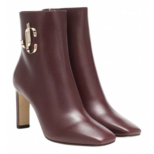 Pre-owned Jimmy Choo Minori Leather Ankle Boots In Burgundy