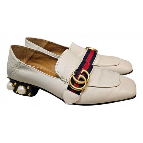 Pre-owned Gucci Peyton Leather Flats In White