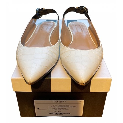 Pre-owned Aquazzura Leather Ballet Flats In White