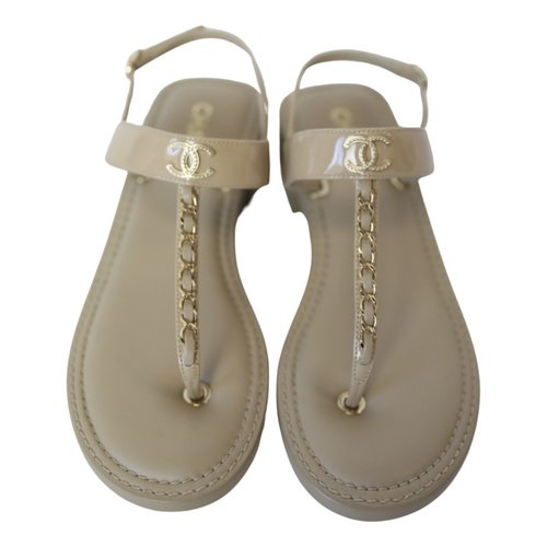 Pre-owned Chanel Patent Leather Sandal In Beige