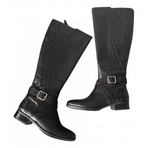 Pre-owned Dkny Leather Riding Boots In Black