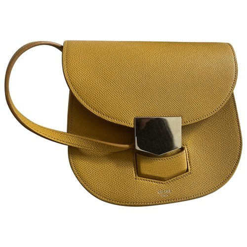 Pre-owned Celine Trotteur Leather Crossbody Bag In Yellow