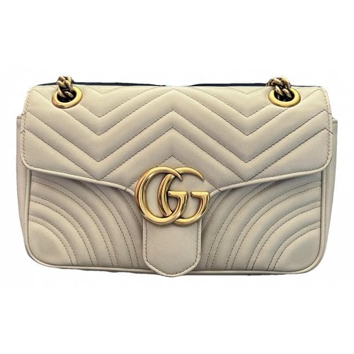 Pre-owned Gucci Marmont Leather Clutch Bag In White