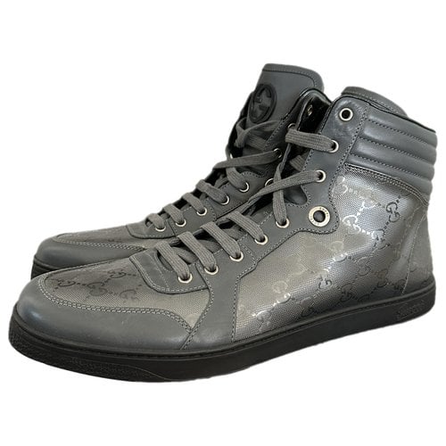 Pre-owned Gucci Leather High Trainers In Grey