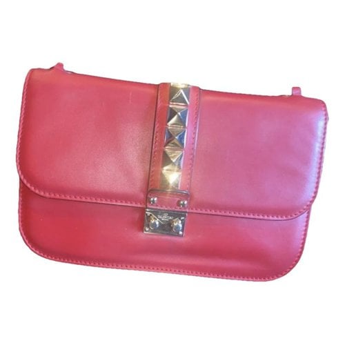 Pre-owned Valentino Garavani Glam Lock Leather Crossbody Bag In Red