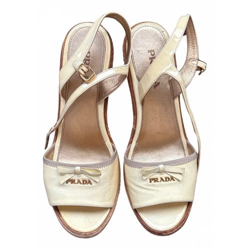 Pre-owned Prada Patent Leather Espadrilles In White