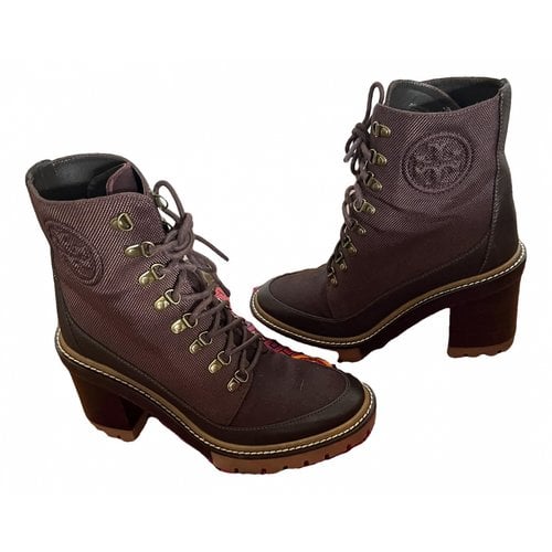 Pre-owned Tory Burch Cloth Boots In Burgundy