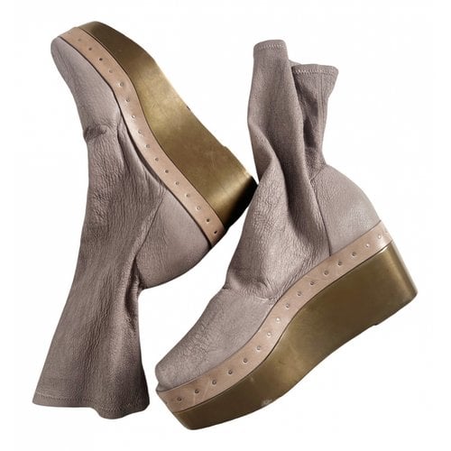 Pre-owned Rick Owens Leather Ankle Boots In Grey