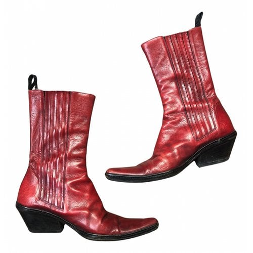 Pre-owned Sartore Leather Western Boots In Burgundy