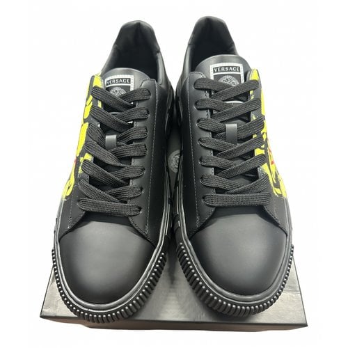 Pre-owned Versace Leather High Trainers In Black