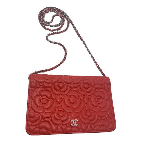 Pre-owned Chanel Wallet On Chain Leather Crossbody Bag In Red