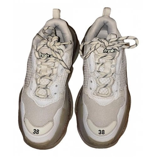 Pre-owned Balenciaga Triple S Cloth Trainers In Beige
