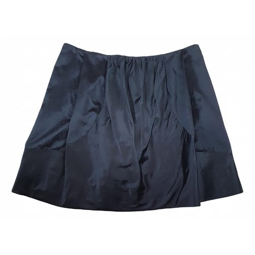 Pre-owned Miu Miu Silk Mid-length Skirt In Navy