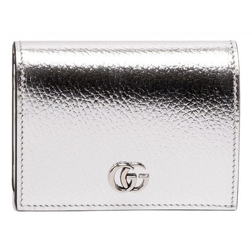Pre-owned Gucci Marmont Leather Card Wallet In Silver