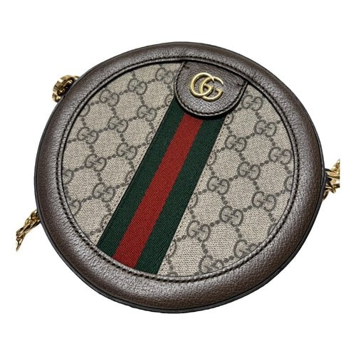 Pre-owned Gucci Ophidia Round Leather Crossbody Bag In Brown