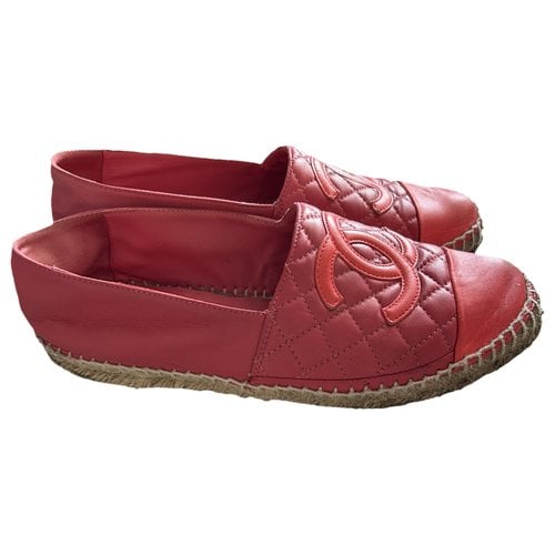 Pre-owned Chanel Red Leather Espadrilles, ModeSens