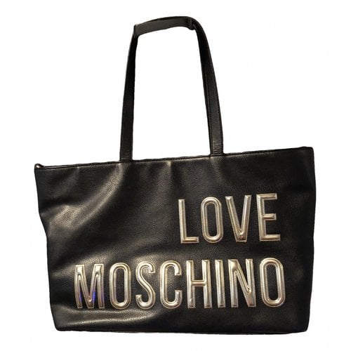 Pre-owned Moschino Love Patent Leather Tote In Black
