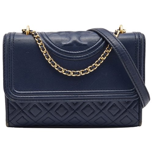 Pre-owned Tory Burch Leather Handbag In Navy